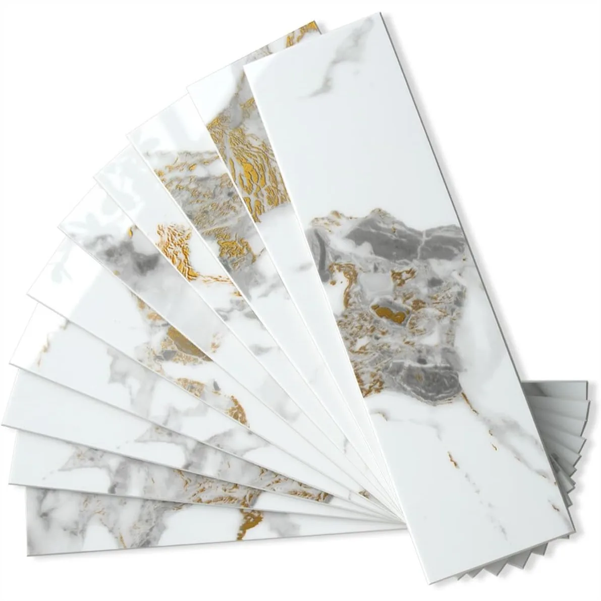 

Polished White Marble Peel and Stick Backsplash Tiles, 40-Pack 3x12 PVC Faux Stone for Kitchen Bathroom Laundry DIY