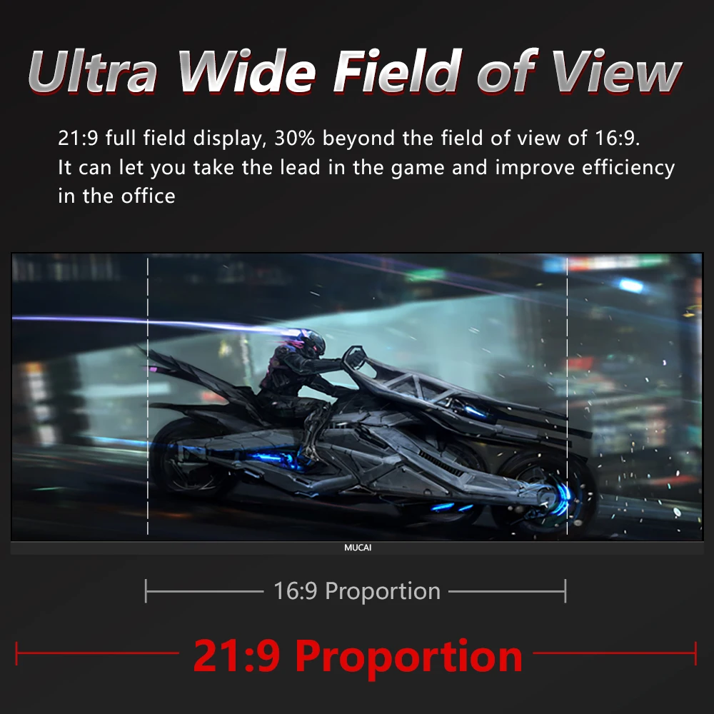 MUCAI 34 Inch Monitor 144Hz 21:9 IPS 165Hz Wide Display WQHD Desktop LED Gamer Computer Screen Not Curved DP/3440*1440