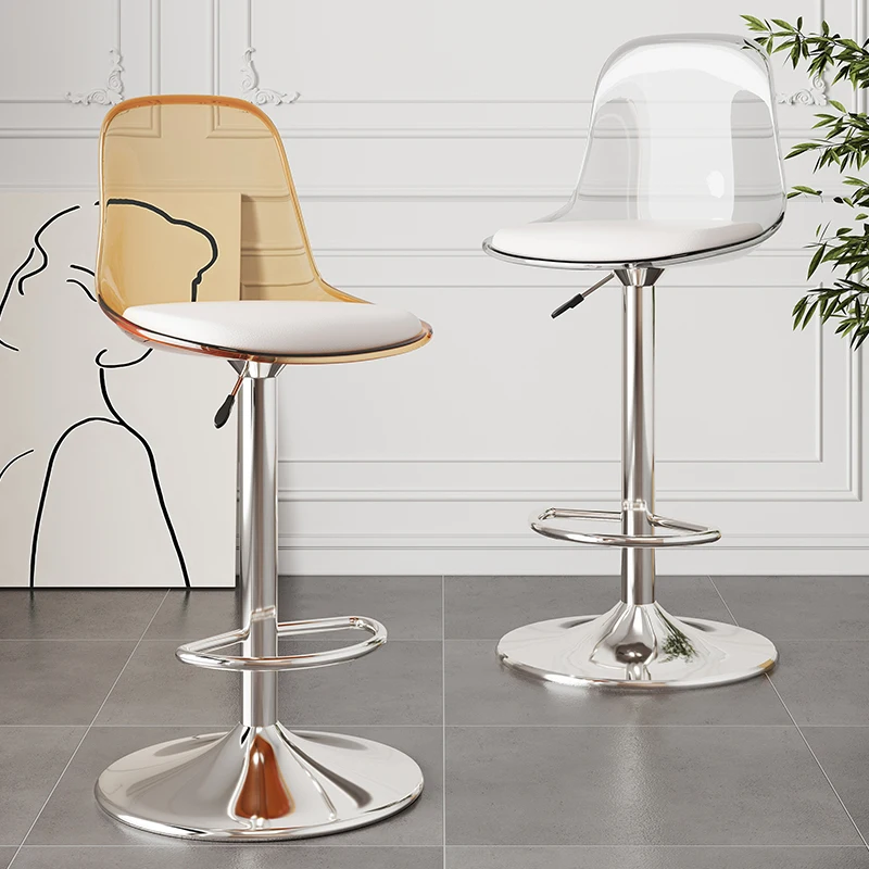 

Acrylic High Nordic Bar Stools Minimalist Adjustable Swivel Modern Bar Chairs Transparent With Back Banqueta Unique Furniture