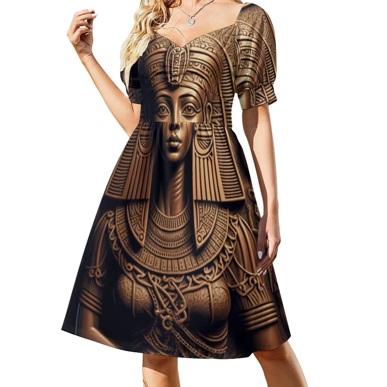 الكاهنة المصرية في الذهب. فستان نسائي للحفلات ملابس الشارع الشهير ملابس نادي مطبوعة عصرية للنساء مجمدة مصرية مصرية قديمة #2