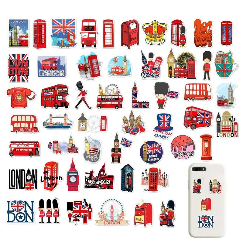 British Flag Stickers Union Jack London Red Buses Stickers Beautiful Water Cup Luggage Window Pocketbook Decoration Stickers