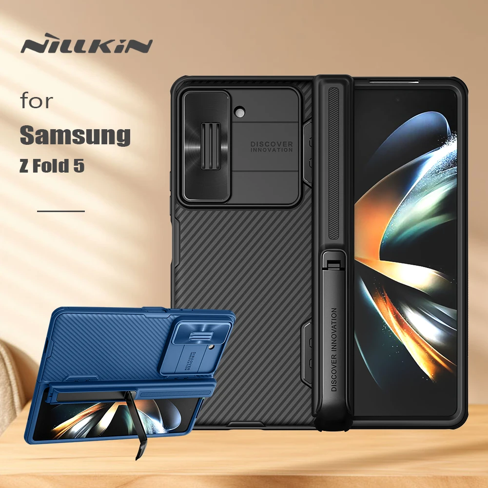 

NILLKIN For Samsung Galaxy Z Fold 5 5G Case stand Camshield Kickstand 360 Lens Silicone Frame Slide Camera Protection Back Cover