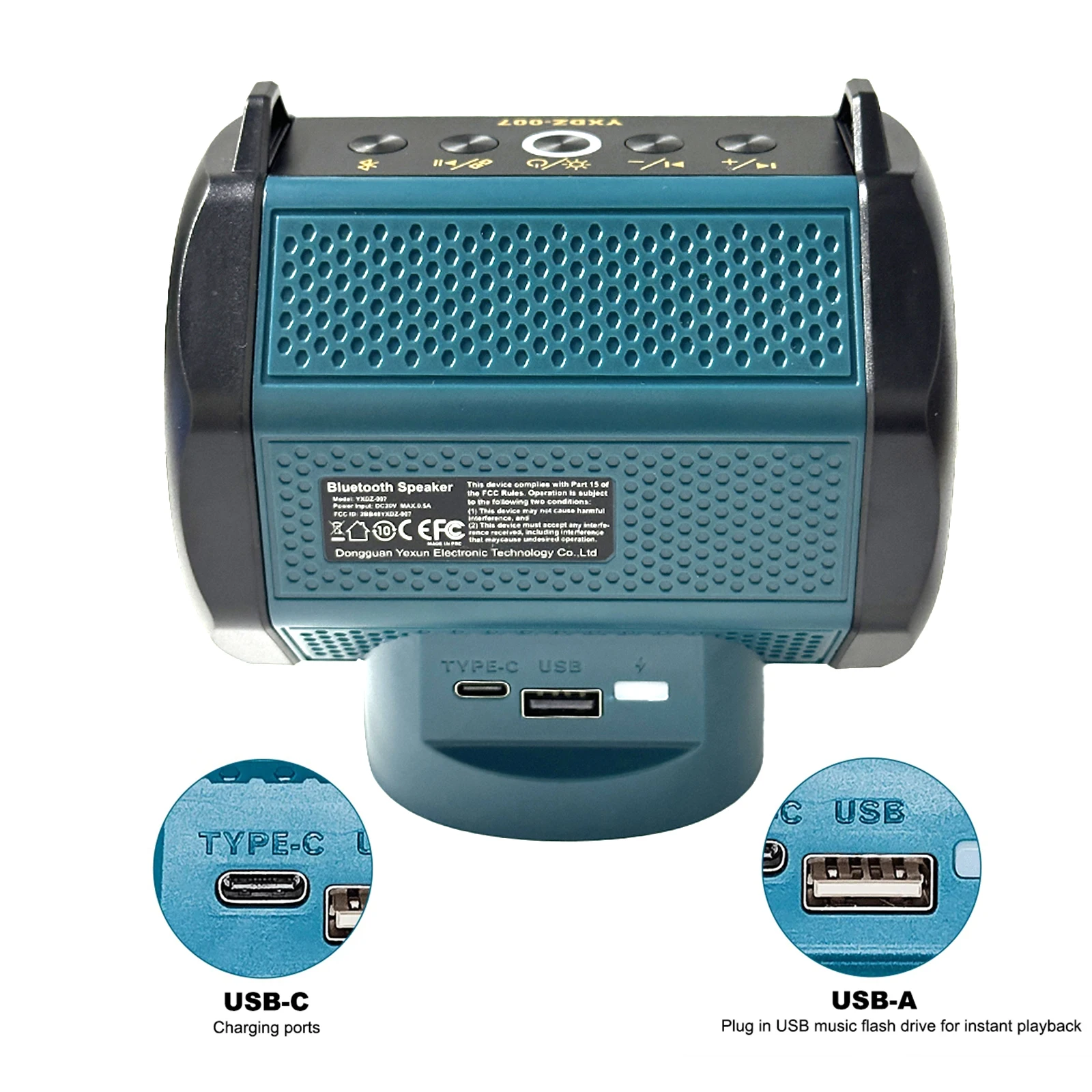 Bluetooth Speaker for Makita 18V Li-ion Battery With USB Type-C Port Cordless Small Speaker for Jobsites, Home and Party