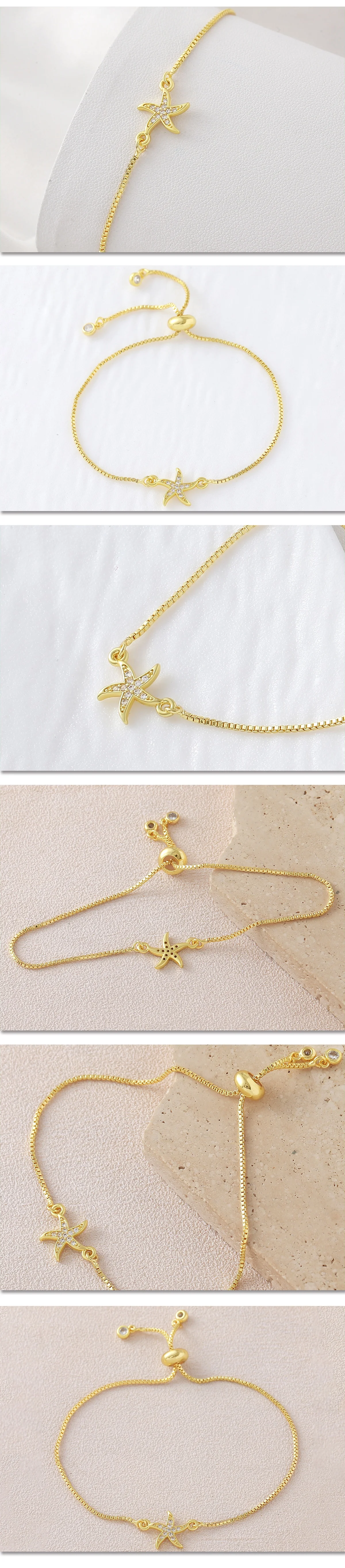 MHS.SUN Armbänder mit Seestern-Anhänger aus kubischem Zirkonia für Damen und Herren, klassische vergoldete Kette, Sommer-Schmuck, Geschenke, verstellbar – Detail 17