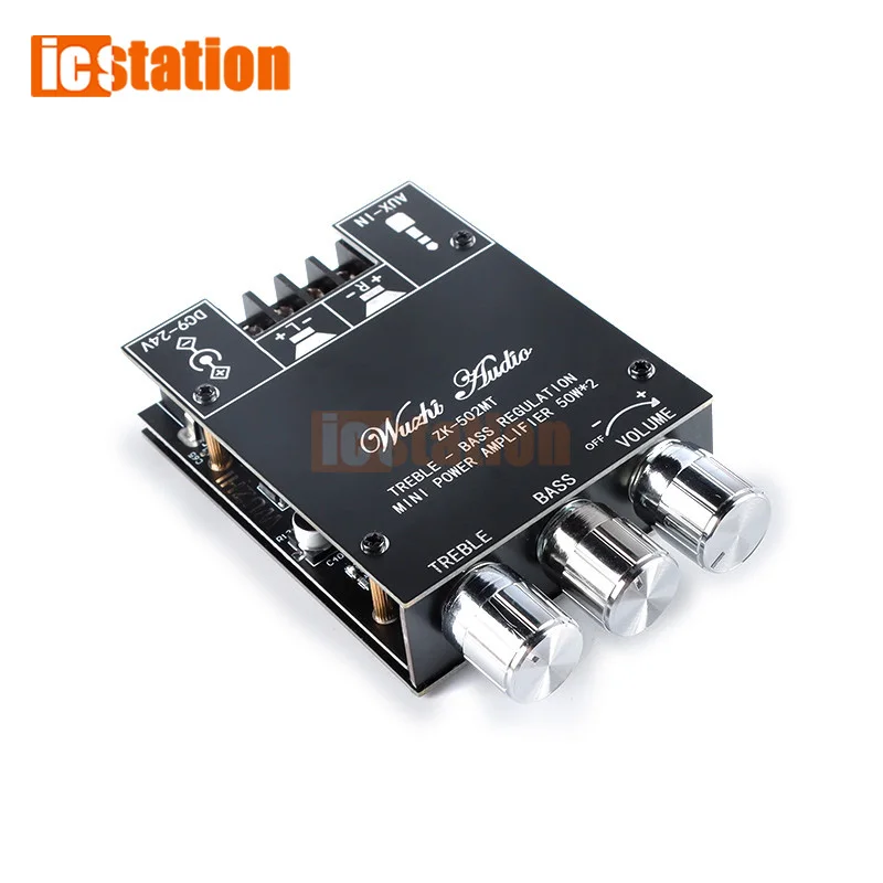 Плата усилителя сабвуфера Bluetooth 5,0, 2,0 каналов, плата высокомощного усилителя звука, стереоусилителя 2X50 Вт, басовый усилитель, ZK-502MT