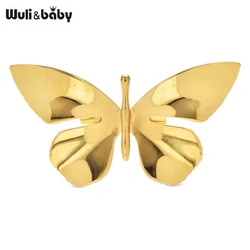 Wuli&baby Stainless Steel Butterfly Brooches For Women Unisex 2-color Metal Simple Chic Insects Party Office Brooch Pins Gifts