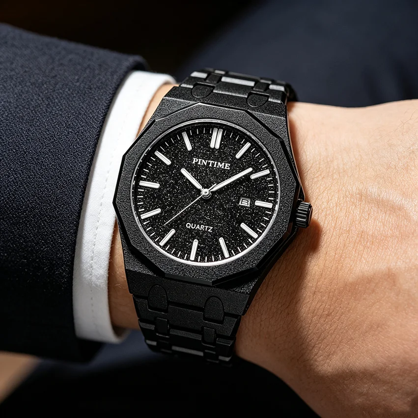 New Fashion Alloy Steel Men Starry Sky Quartz Wristwatches Black Sliver Luxury Brand Top Quality Men Quartz Watch Relogio