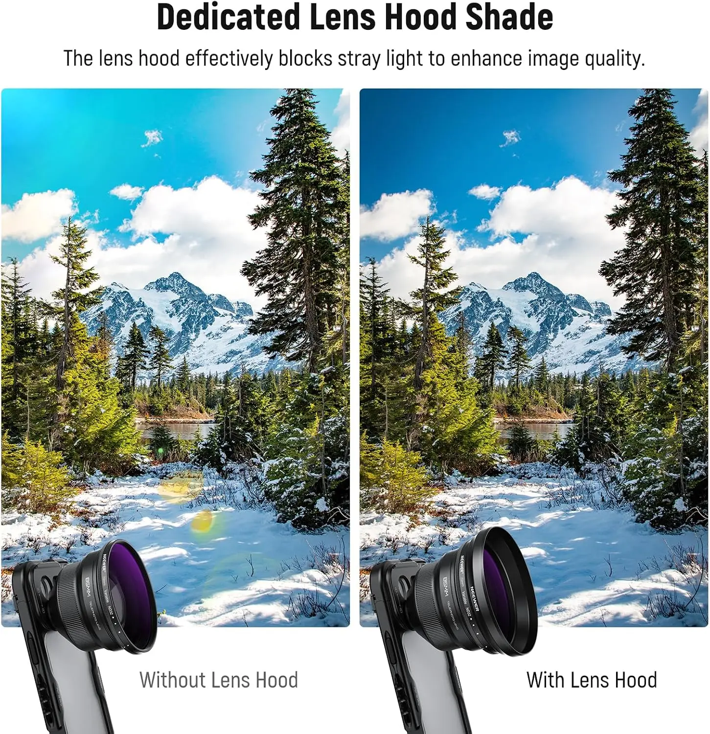 NEEWER 72mm Variabler ND-Filter mit 77mm Gegenlichtblende, ND2-32 Einstellbarer Neutraldichtefilter für iPhone, Android, Samsung – Detail 4