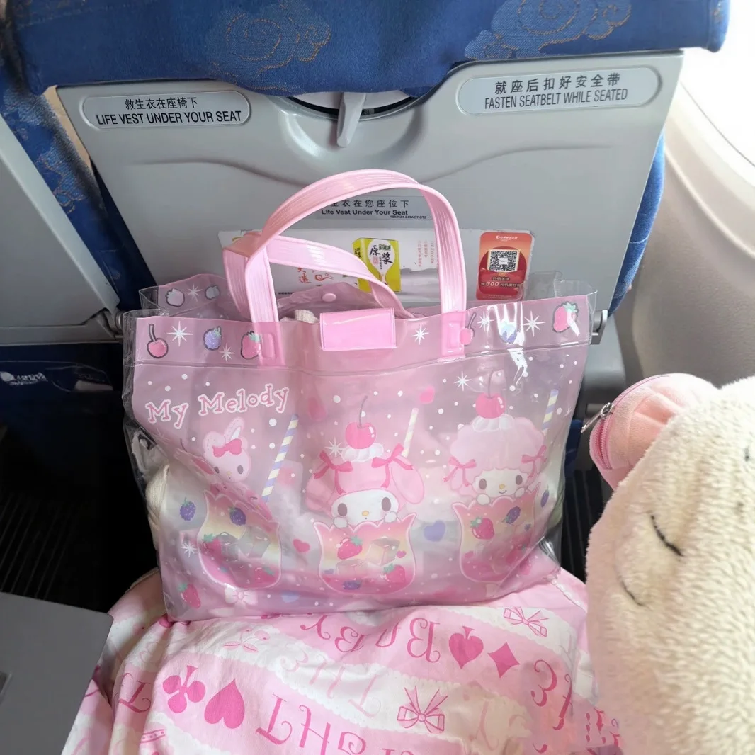 

Cartoon Sanrio My Melody Shopping Bag Tote Bag Kawaii Anime Transparent Waterproof Large Capacity Handbag Girls Gifts