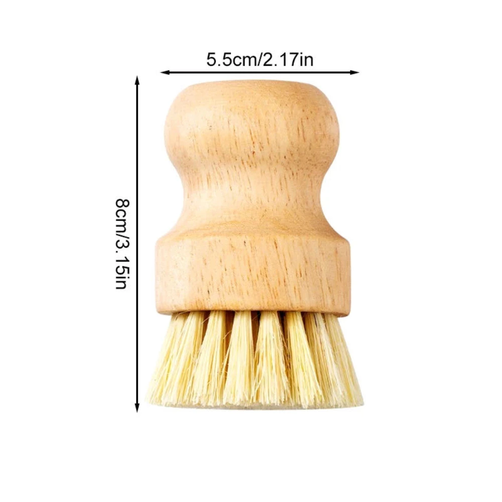 Palm Pot Brush Bamboo Round Mini Scrub Brush Natural Scrub Brush Wet Cleaning Scrubber for Wash Dishes Pots Pans Vegetable