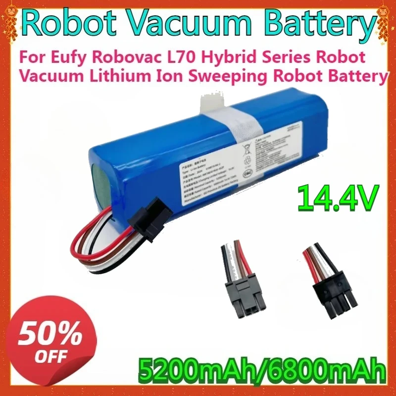

For Eufy Robovac L70 Hybrid Series Robot Vacuum Lithium Ion Sweeping Robot Battery 14.4V New 6800mAh 18650 Replacement Battery