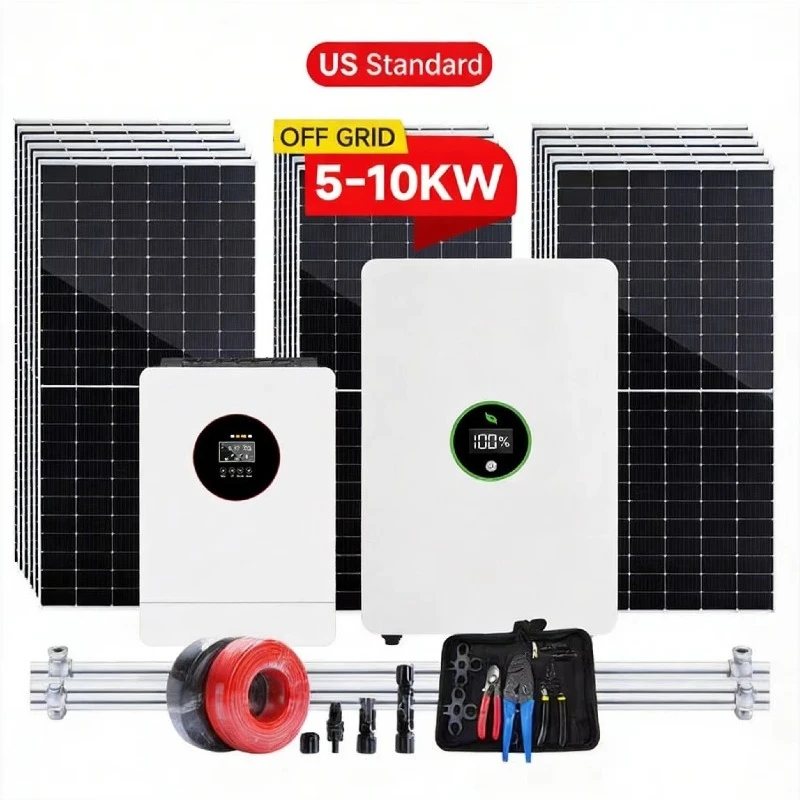 Complete Off-grid Solar Energy System Kit 10-30kW All-in-One Solar Panel Power System Home Full Set  Controller Lithium Ion