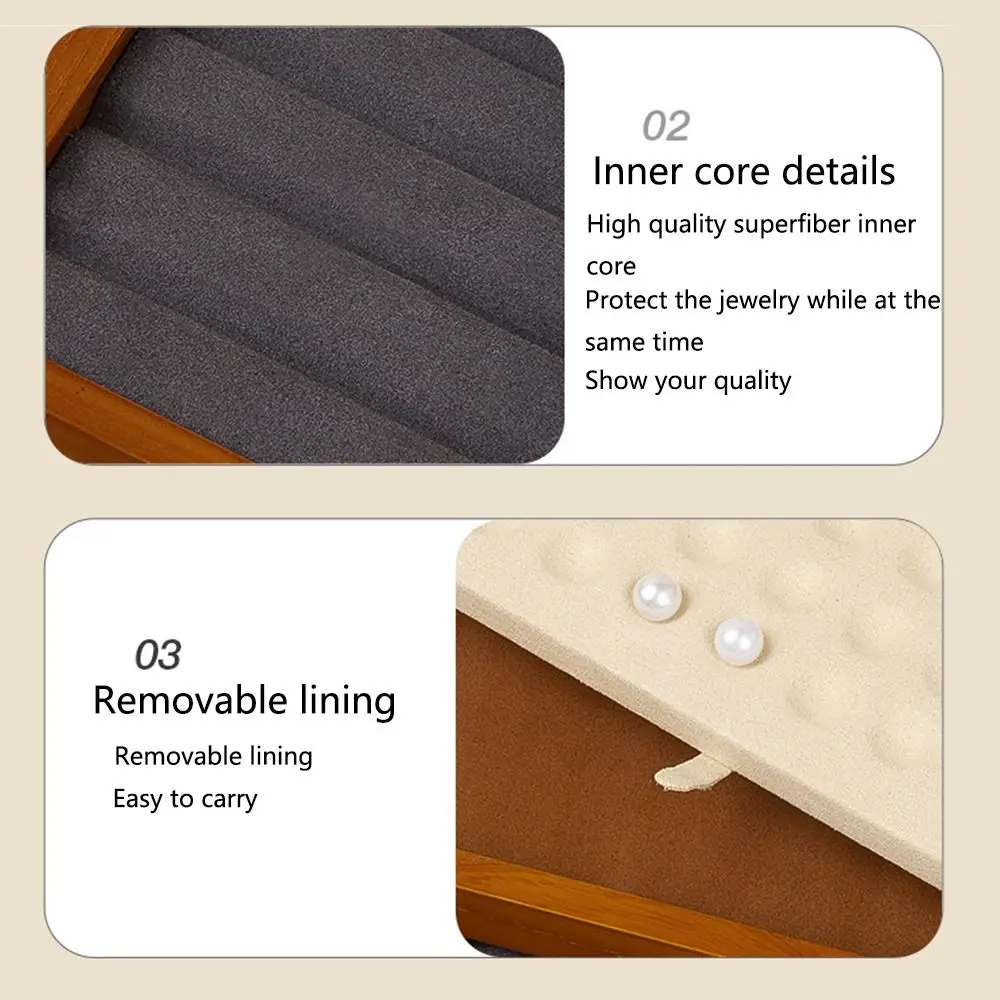 

Solid Wood Jewelry Organizer Stackable Microfiber Valet Jewelry Display Props Durable Large Capacity Flat Jewelry Tray