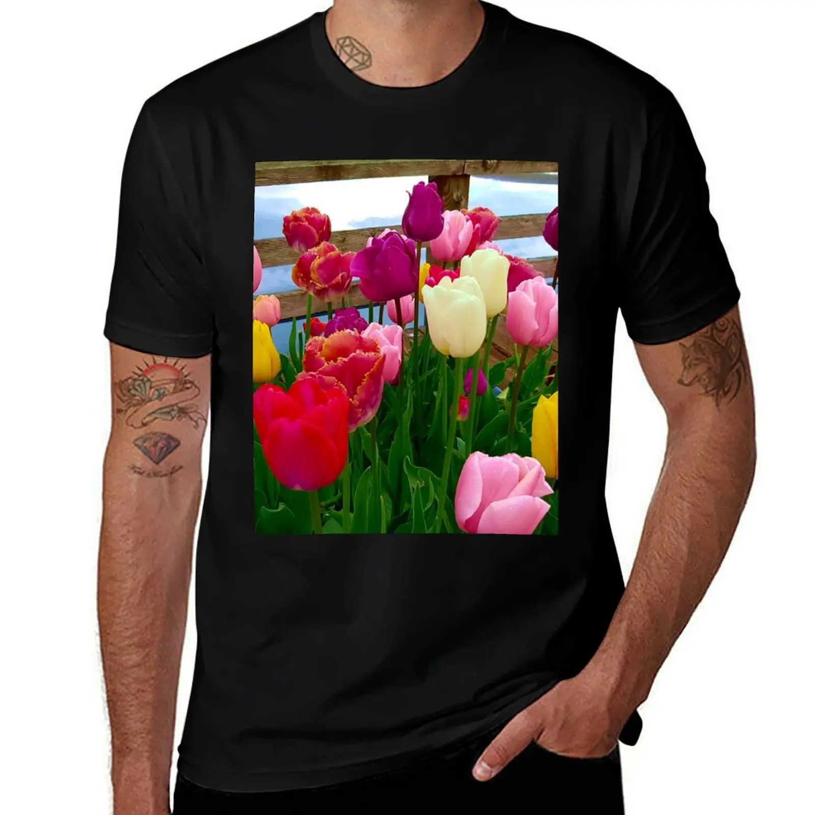 Tulip assortment by the lake T-Shirt man t shirt summer T-Shirt