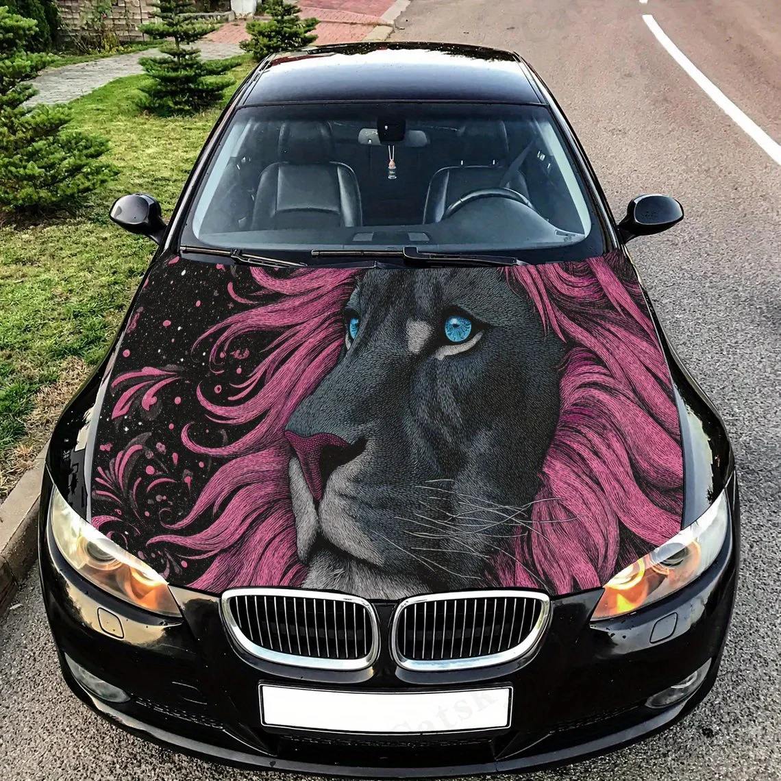 

Elegant Pink Lion and Stars Car Engine Hood Decal, Auto Cover Vinyl Wraps Sticker, Gift for Car Lovers, Anti-scratch PVC Car Pac