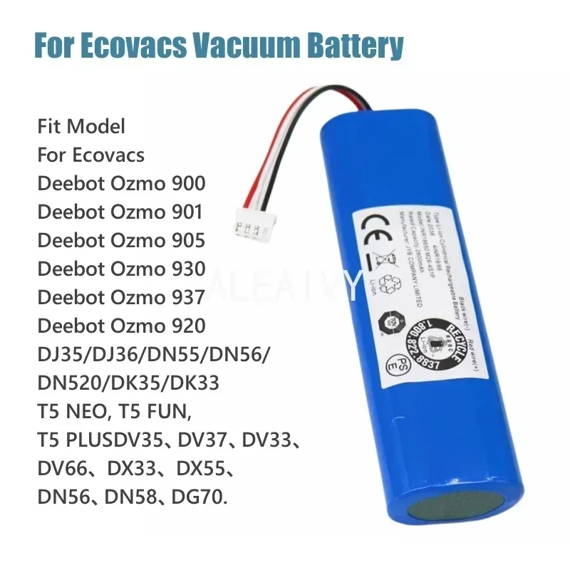 

14.4V 3500mAh Vacuum Battery for Ecovacs Deebot Ozmo 900 901 905 930 937 920 DG36 DG70 DG3G DX55 T5 Neo O900 OSLIM11 OSLIM10