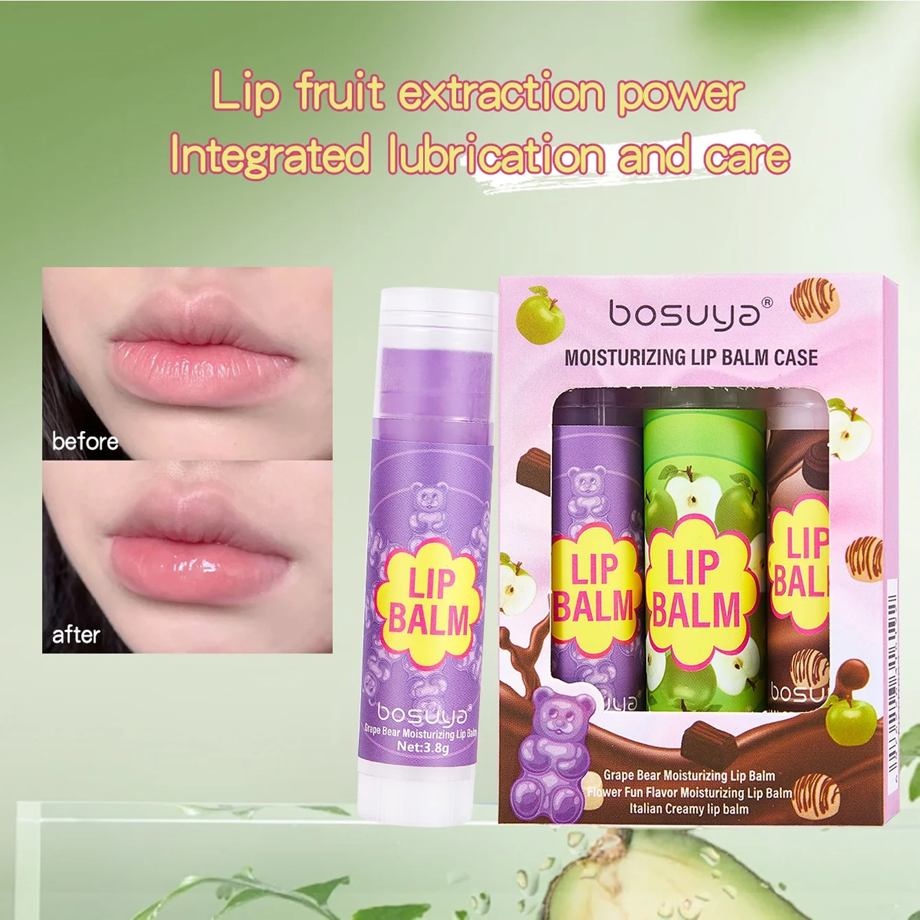 3pcs/set Fruit Moisturizing Lip Balm Natural Hypoallergenic Colorless Lipstick Jelly Lighten Woman Man Lip Care Accessories