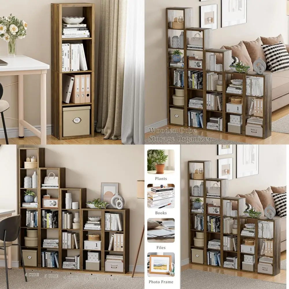 

Compact 4-Tier Bookcase with Thickened Borders, Ideal for Home or Office, Sturdy and Stylish Brown (4 Cubes, Veal)