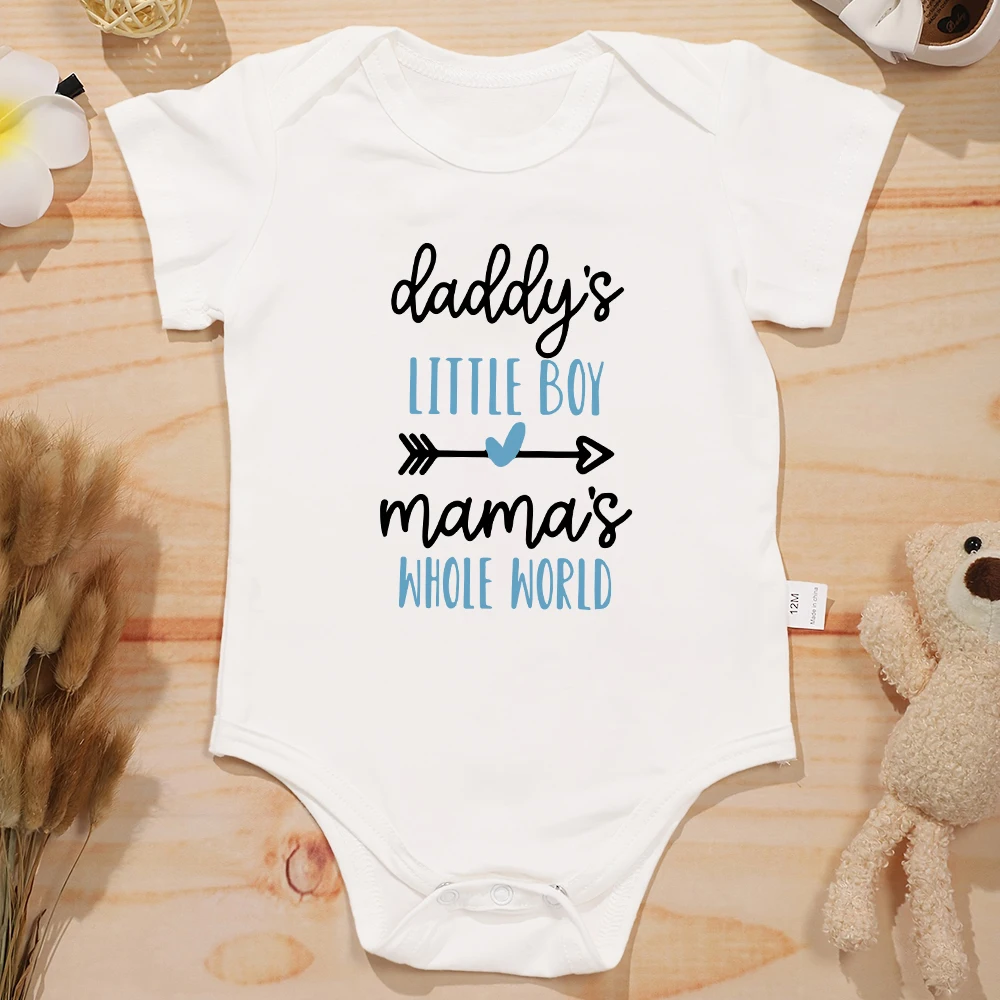 Daddy's Little Boy Mama's Whole World Baby Onesie Short Sleeve Cotton Newborn Boys Clothes Europe Popular Style Infant Bodysuit