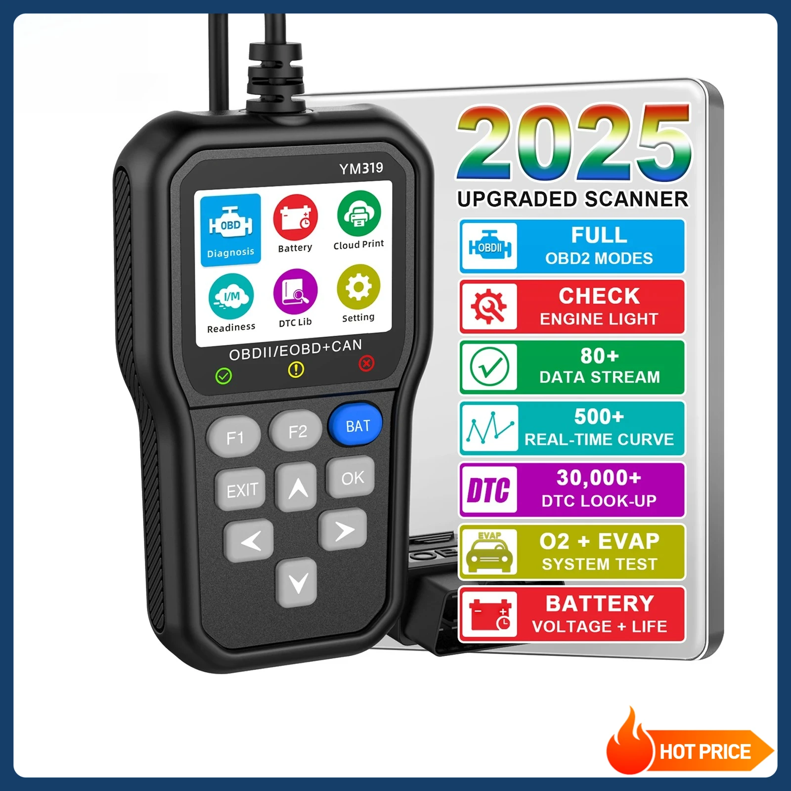 

YM319 Handheld Car OBD2 Diagnostic Tool Essential Vehicle Diagnostic Software New Reader