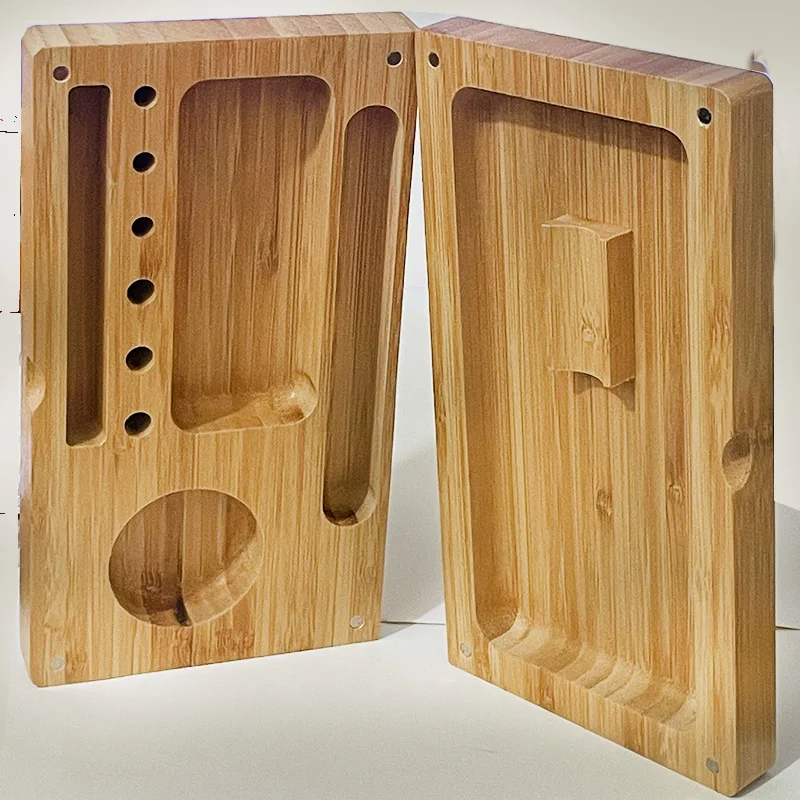 Foldable Bamboo Tray Rolling Cleaning Brush PreRolled Grinders Backflip Tray Console Living Room Organizer Spice Mill Stand Tool