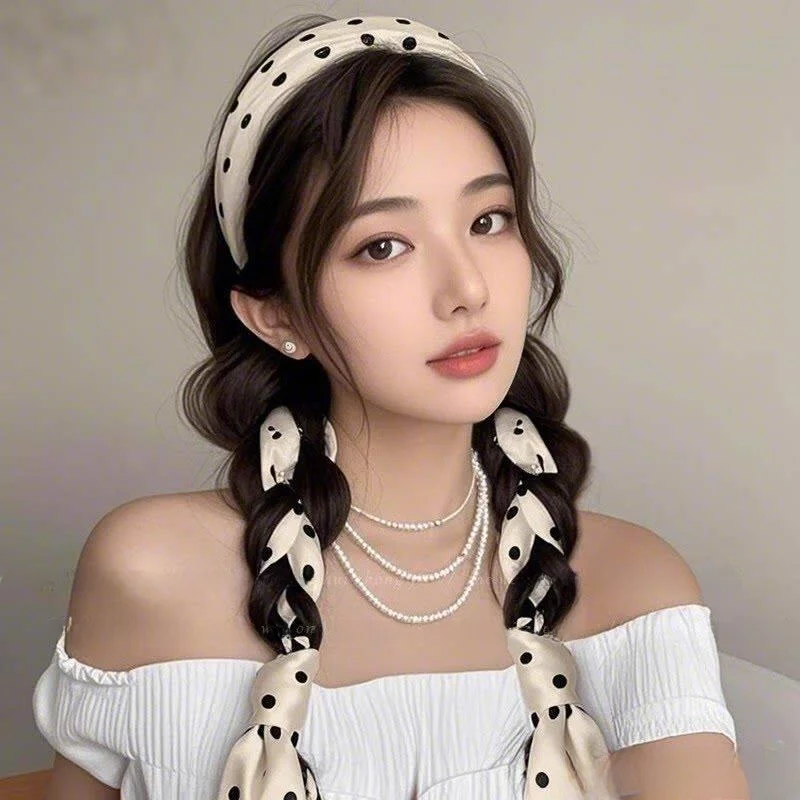 

Hong Kong Style Hair Accessories Polka Dot Knot Hairband Women's High Hairline Braid Pressing Headband Hair Tie Ribbon