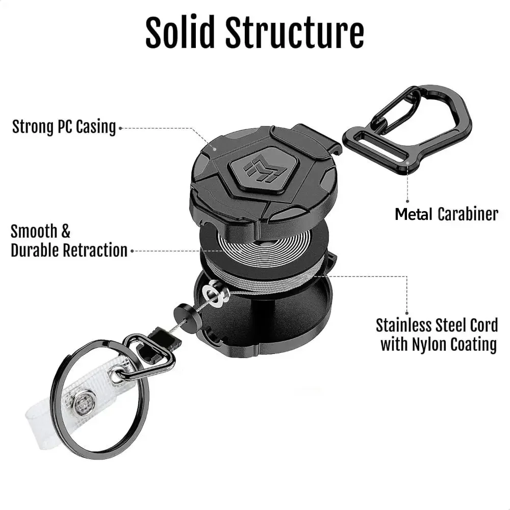 31.5 inch Steel Retractable Keychain Anti Theft ID Badge Holder Reel Heavy Duty Carabiner Telescopic Lanyard Key Chain