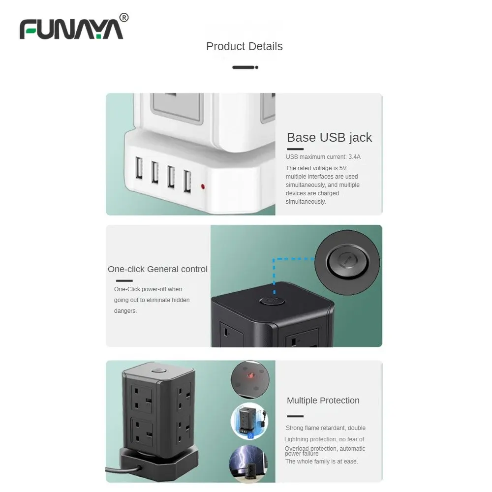 Imagem -05 - Tomadas de Tira de Torre Reino Unido e Eua Plug Soquetes Usb ac 110v 220v 10a 2500w Branco Soquete de Proteção contra Sobrecarga Inteligente Home Office