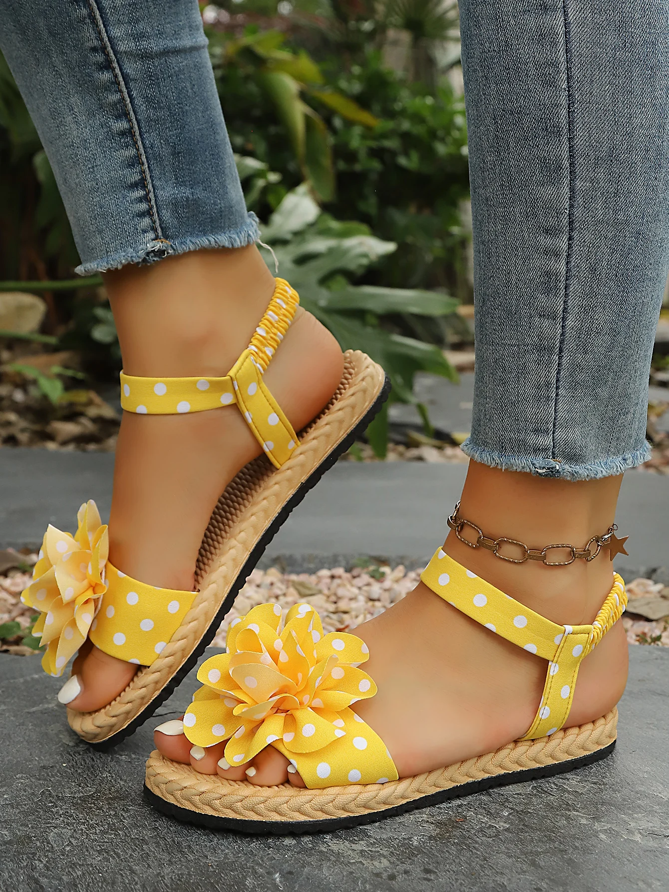 Flache Sandalen zum Hineinschlüpfen mit Schleife, Polka-Dot-Muster, weicher Boden, bequeme flache Schuhe für den Strandurlaub, Damen-Freizeitschuhe – Detail 12