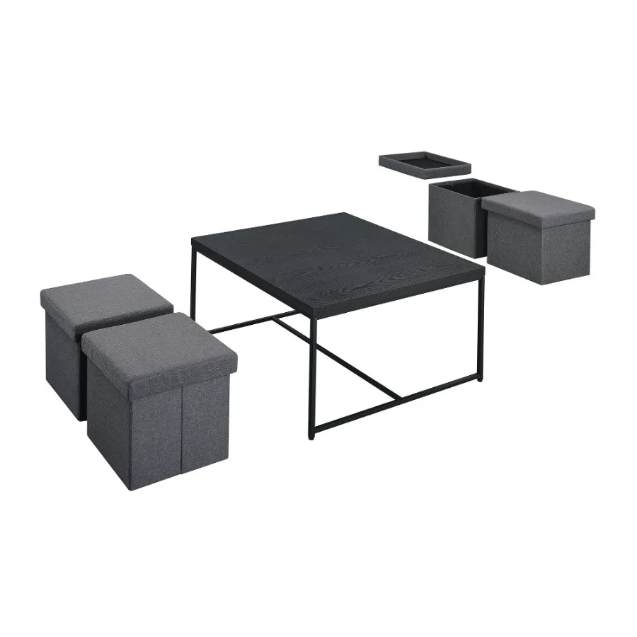 Conjunto de mesa de centro Caitlin de 35" com grão de madeira preta e 5 peças