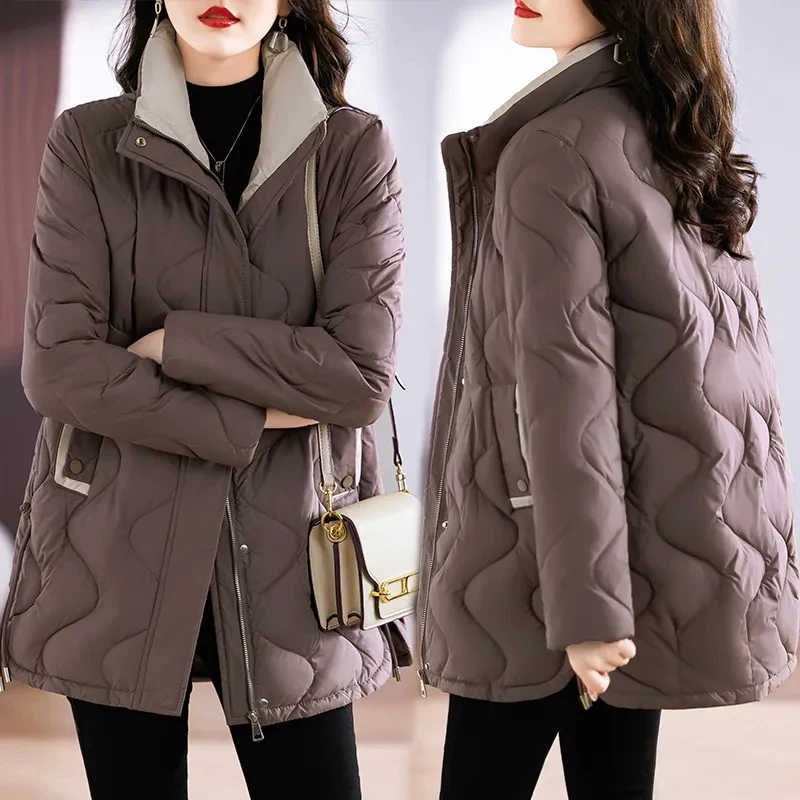 

2023 New Mid length Winter Standing Collar Jacket Women Parkas Down Cotton Overcoat Female Casual Thick Warm Windproof Jackets