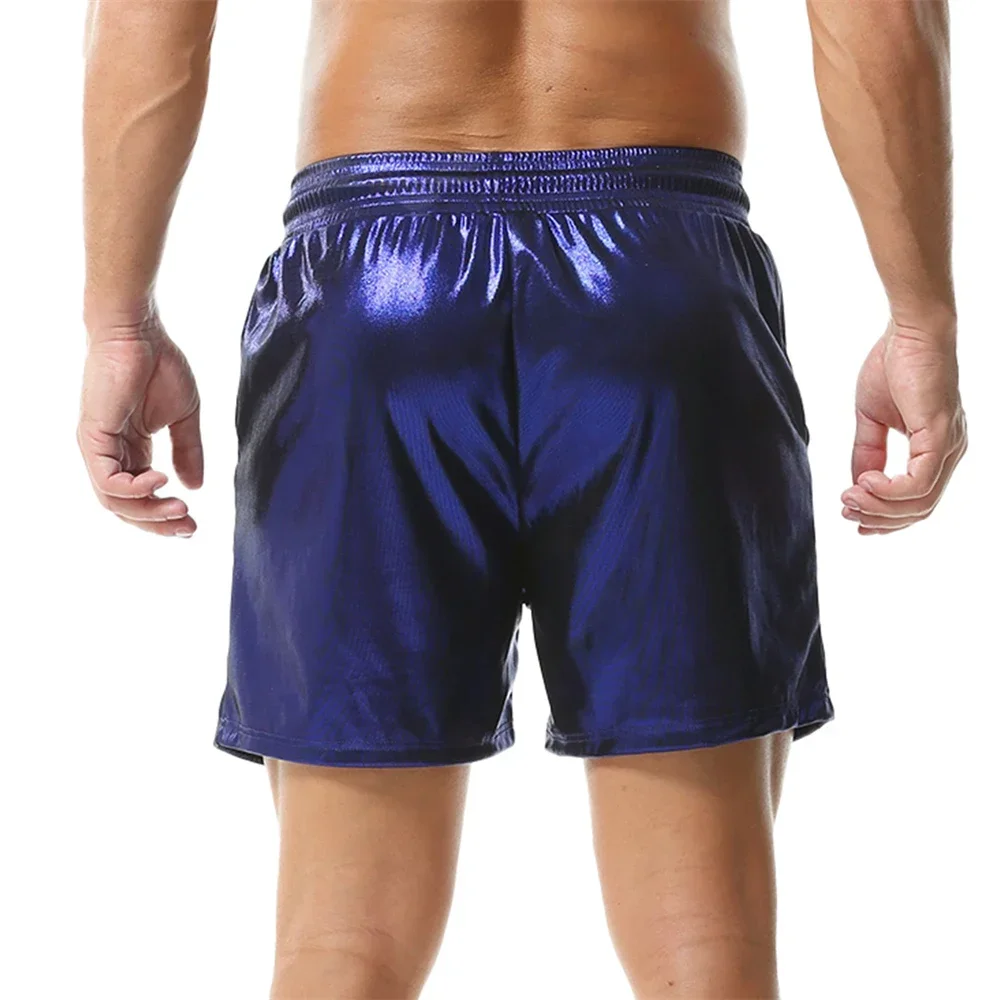 

Мужские эластичные свободные блестящие шорты с эластичной резинкой на талии и шнурком для ночного клуба, сцены, танцевальной вечеринки с карманами, шорты для бега для фитнеса