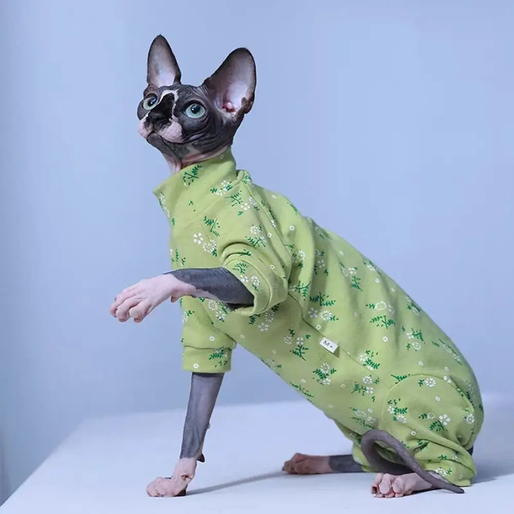 

Cat Costume Green Cats Floral Long Sleeves Warm Comfortable Cats Four-Legged Hoodie Soft Cats Pullover for Kittens