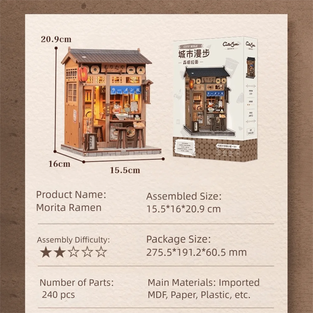Nieuwe puzzel cadeau houten doe-het-zelf poppenhuis speelgoed decoratie stad wandelen serie huis model speelgoed 3D Ramen restaurant kit verjaardagscadeaus