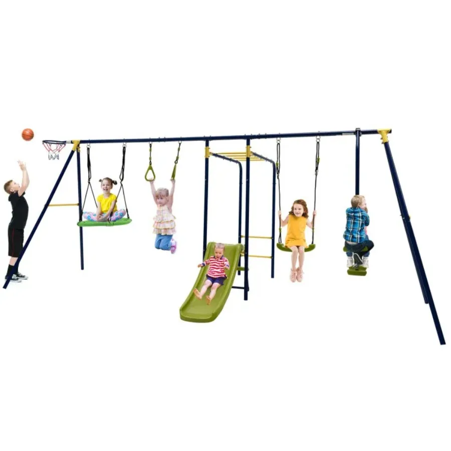 

7-in-1 Stable A-shaped Outdoor Swing Set for Backyard
