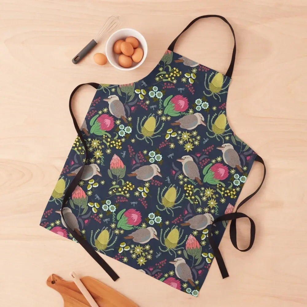 

Australian Flora and kookaburra Apron Household Items Kitchen for women with pocket Apron