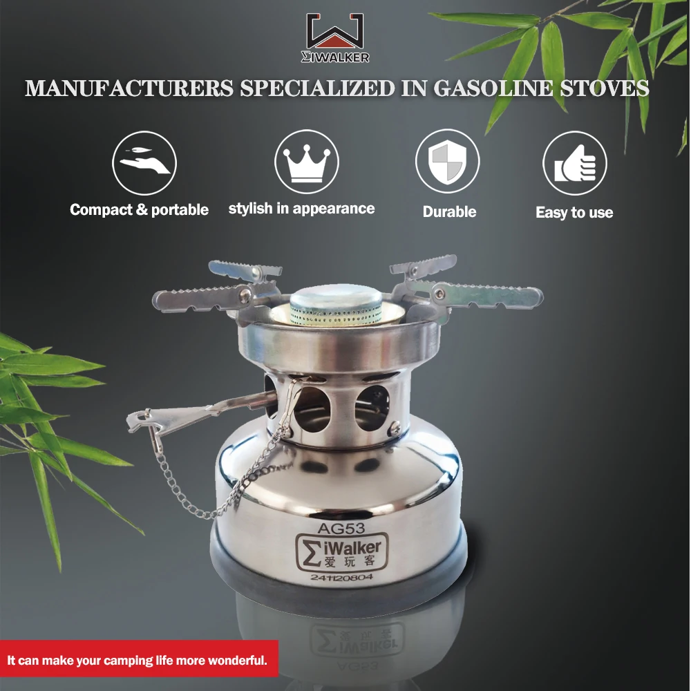 IWALKER AG53 Benzinkocher, tragbarer Mini-Campingkocher aus Edelstahl mit hoher Leistung und geräuschlosem Brenner, Outdoor-Reisen und Picknicks – Detail 6