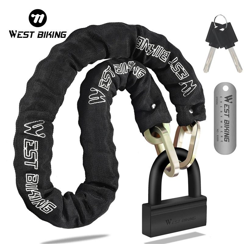 

WEST BIKING 4KG Bike Lock Heavy Duty Anti-Theft Chain Lock With Padlock High Security Motorcycle E-Scooter Lock Two Coded Keys