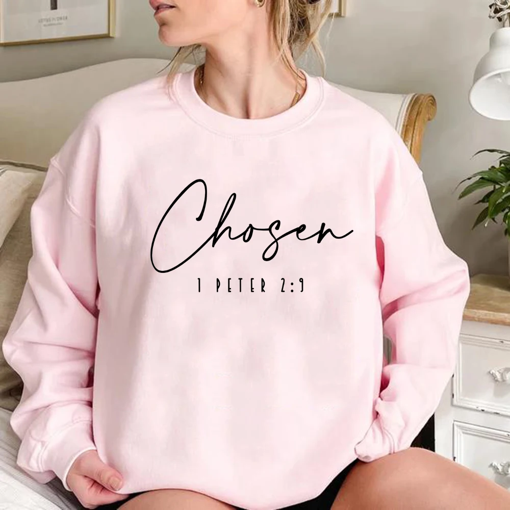 Chosen 1 Peter 2:9 Sweatshirt Christian Hoodies for Women Christian Apparel Women Long Sleeve Crewneck Sweatshirts Casual Hoodie