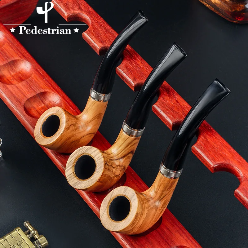 

High-Quality Olive Wood Ringed Horn Portable Smoking Pipe Handheld Mouthpiece Carbon Layer Heat-Resistant Classic Men's Handmade