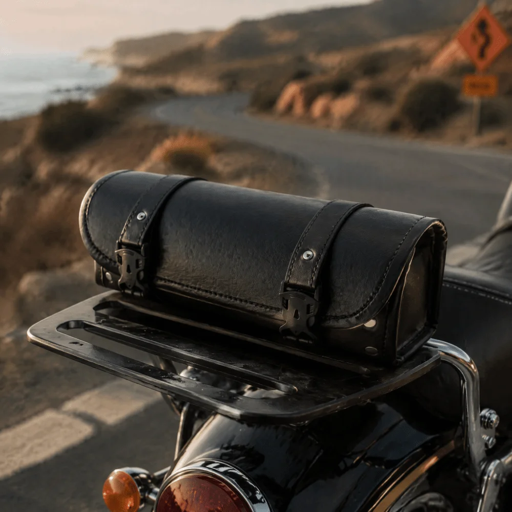 Adjustable Straps Motorcycle Tool Bag PU Leather Waterproof Handlebar Storage Bag Roll Pouch Bag For Storing Gloves Sunglasses