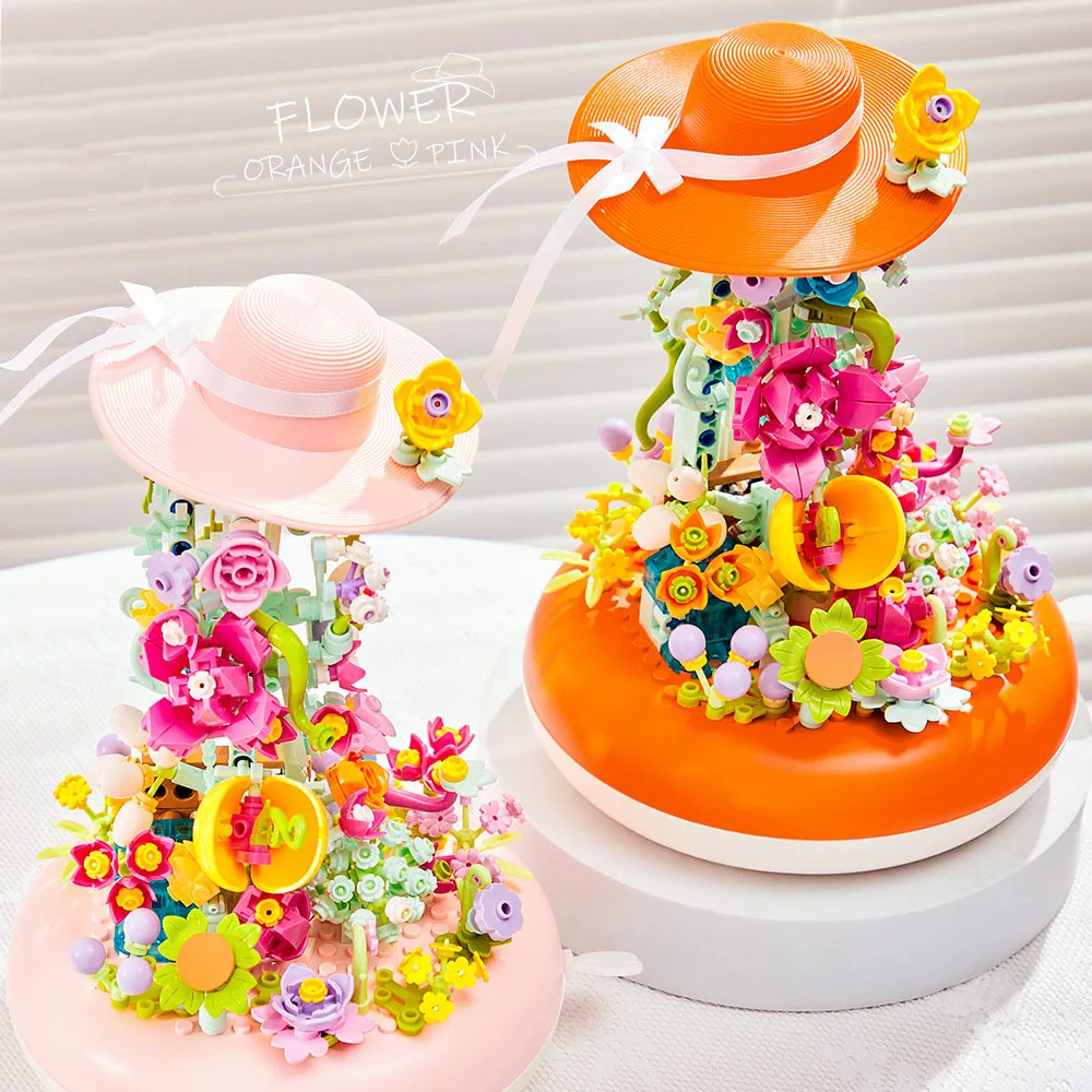 LOZ Creative Hat Of Flower Mini Diamond Building Block Construction Model Brick Diy Toys Music Box Collection For Girls Gifts
