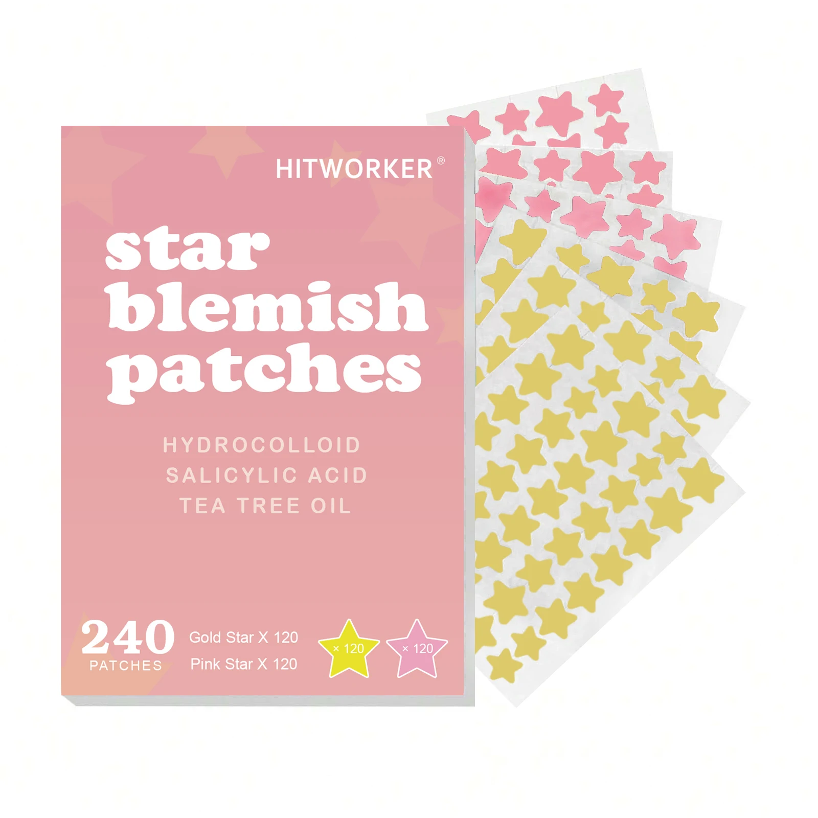 240pcs Hydrocolloid Star Combo Acne Patches Professional Grade for Pimple Blemish Scar Adhesive Dots Skin-Friendly