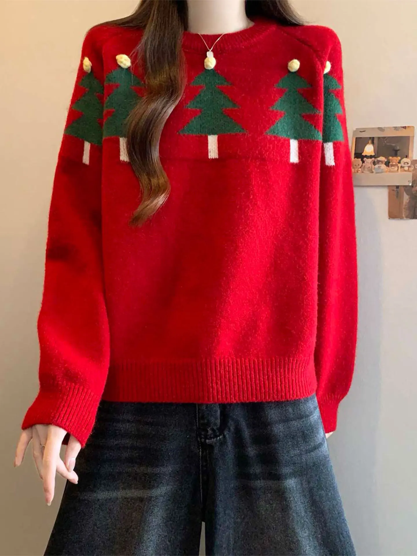 

Wine Red Long Sve Knitted Sweater Women's Loose Fit Casual Sle plus Size Autumn Winter Faionable Top Casual Knitwear