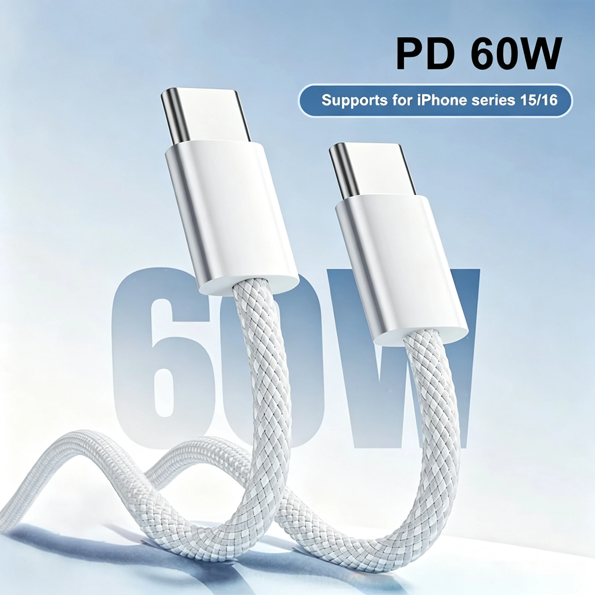 1-5Pcs Original USB-C Cable For Apple iPhone 17 Pro Max PD 60W Fast Charging For Xiaomi Samsung Type C Weaving Cable Accessories