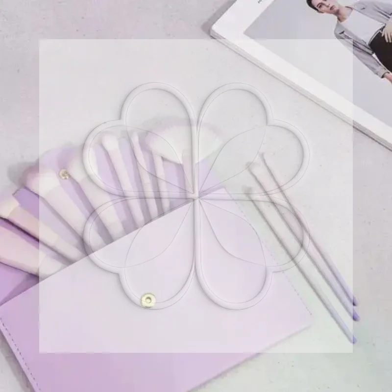 10-Piece Pink-Purple Gradient Plastic Handle Makeup Brush Set With Synthetic Fiber Bristles, Including Powder Brush, Foundation