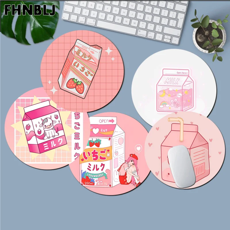 Cute Pink Milk Mousepad Small Round Office Student Gaming Thickened Writing Pad Non-slip Cushion Mouse Pad For PC Computer Table