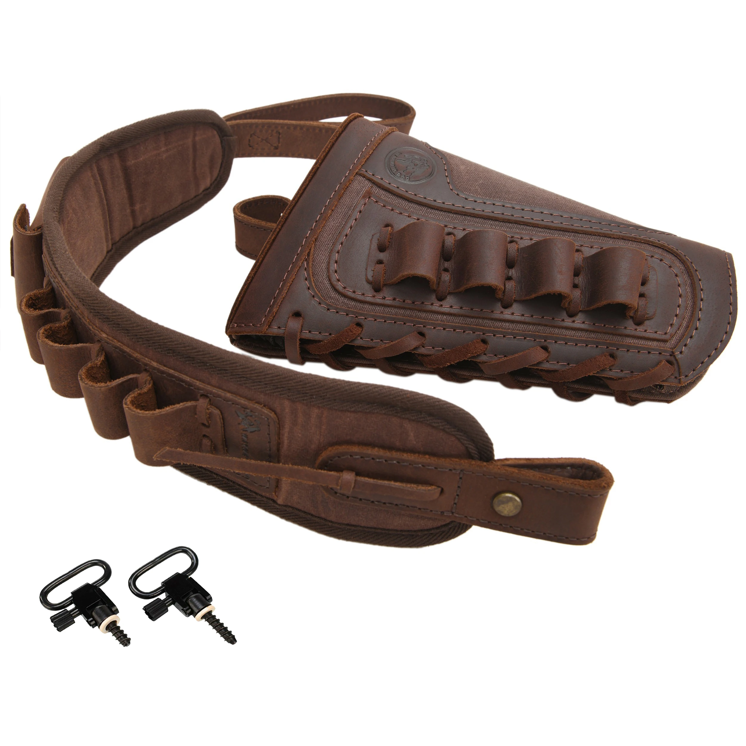 

Combo of Leather canvas Rifle Buttstock Cover Shell Holder with Gun Strap Sling + Swivels .22LR .30/06 .357 .308 .45/70 12GA