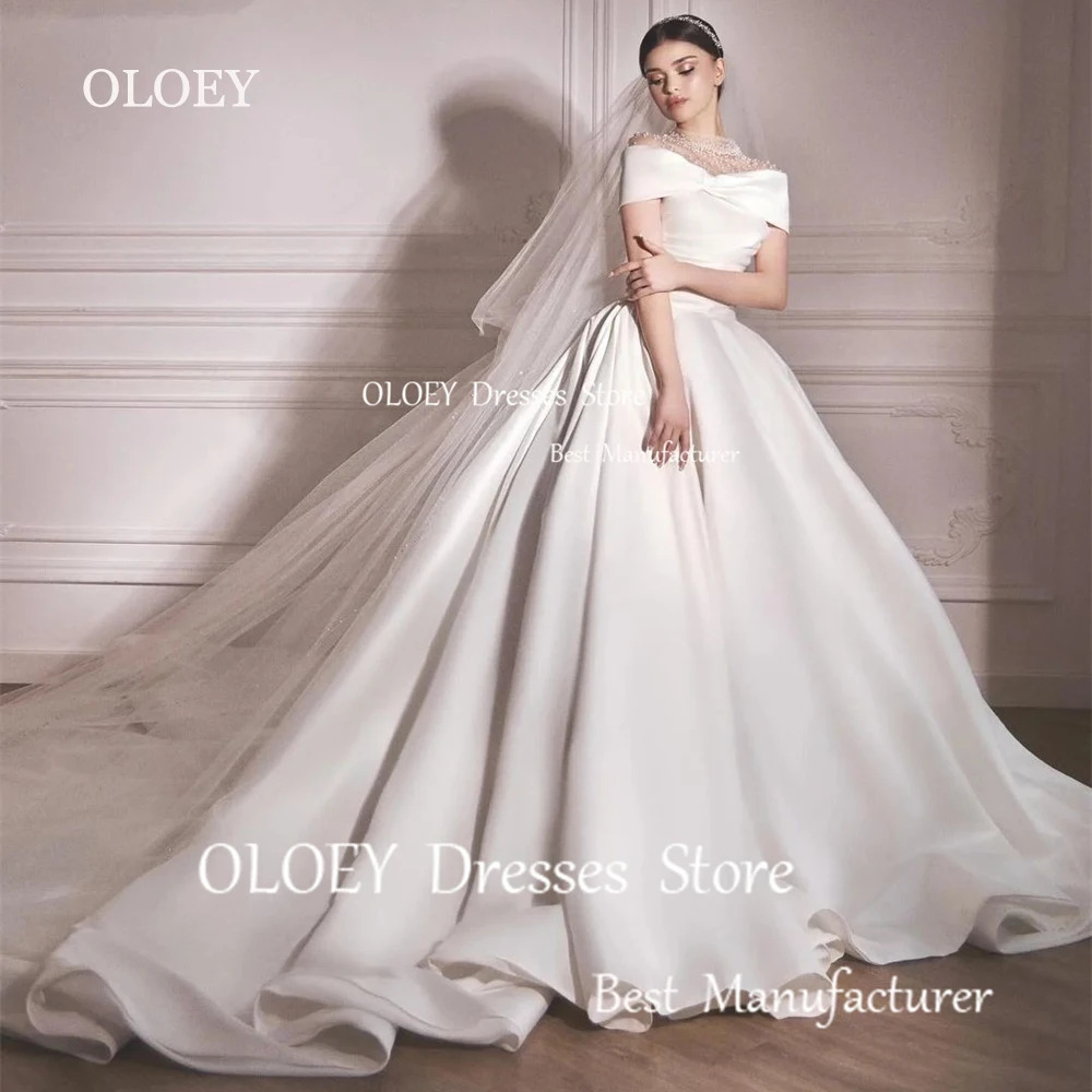 OLOEY Luxury Ivory Wedding Dress Beads Pearls 2025 Off Shoulder Bridal Gown Court Train Zipper Back A Line Bride Dress Vestido