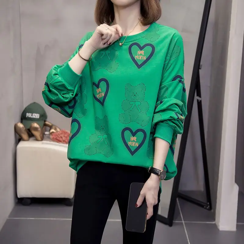 Casual Fashion Round Neck Cartoon Printed Sweatshirts Women's Clothing Autumn Winter Korean Female Long Sleeve Loose Pullovers